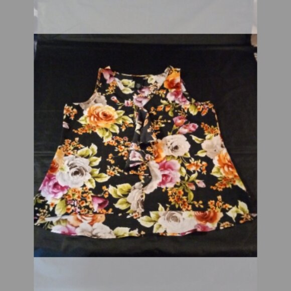 Metaphor Flowy Sleeveless Front Ruffle Floral Tank Top/ Blouse - Picture 1 of 6